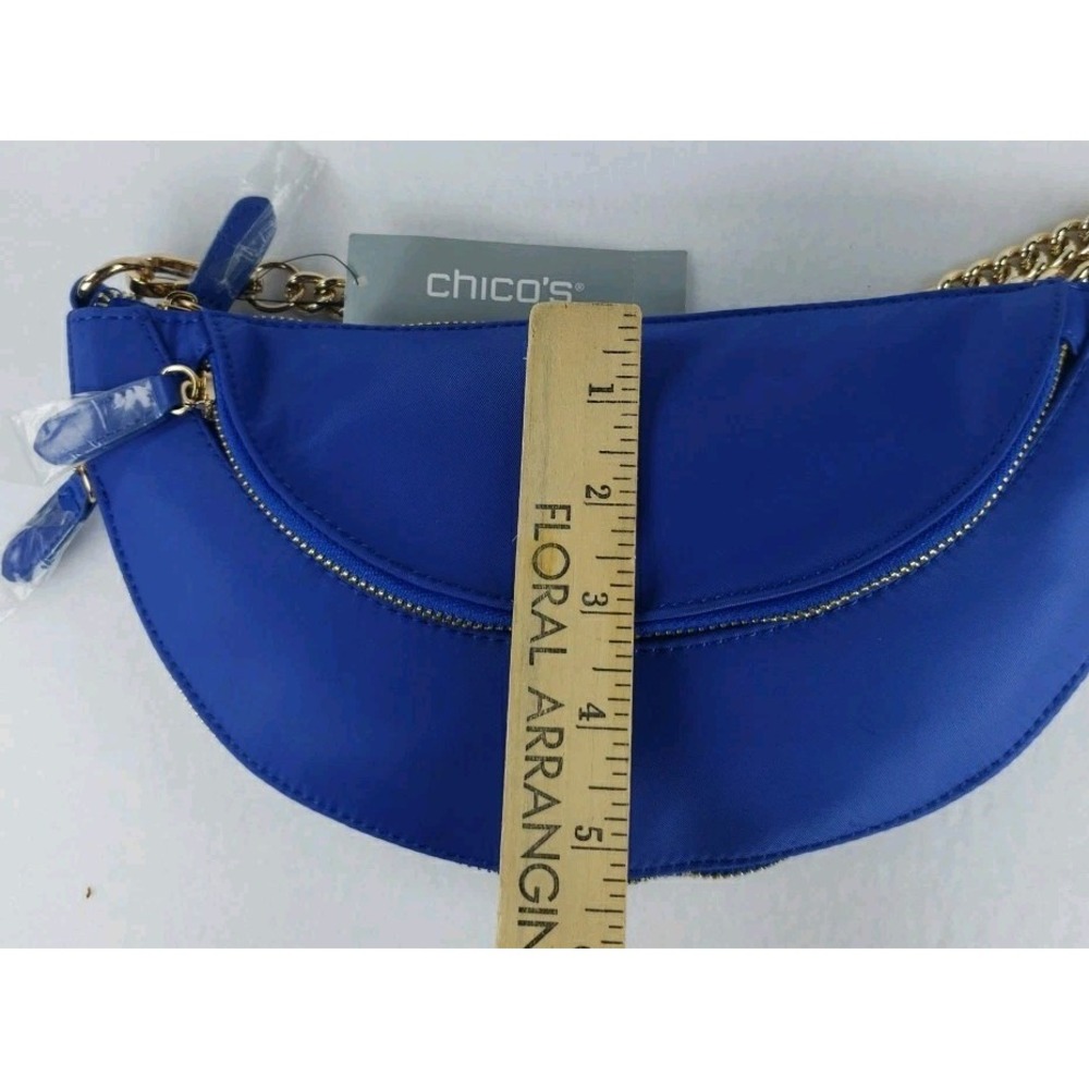 Chico's Crescent Crossbody Bag Bright Blue Gold Hardware Chain Handle Xtra Strap - Picture 12 of 14